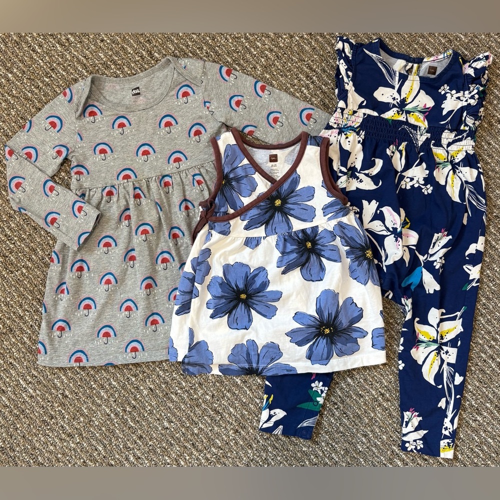 Blue Floral Toddler Dress Top - Sleeveless with Navy Trim - Picture 1 of 1